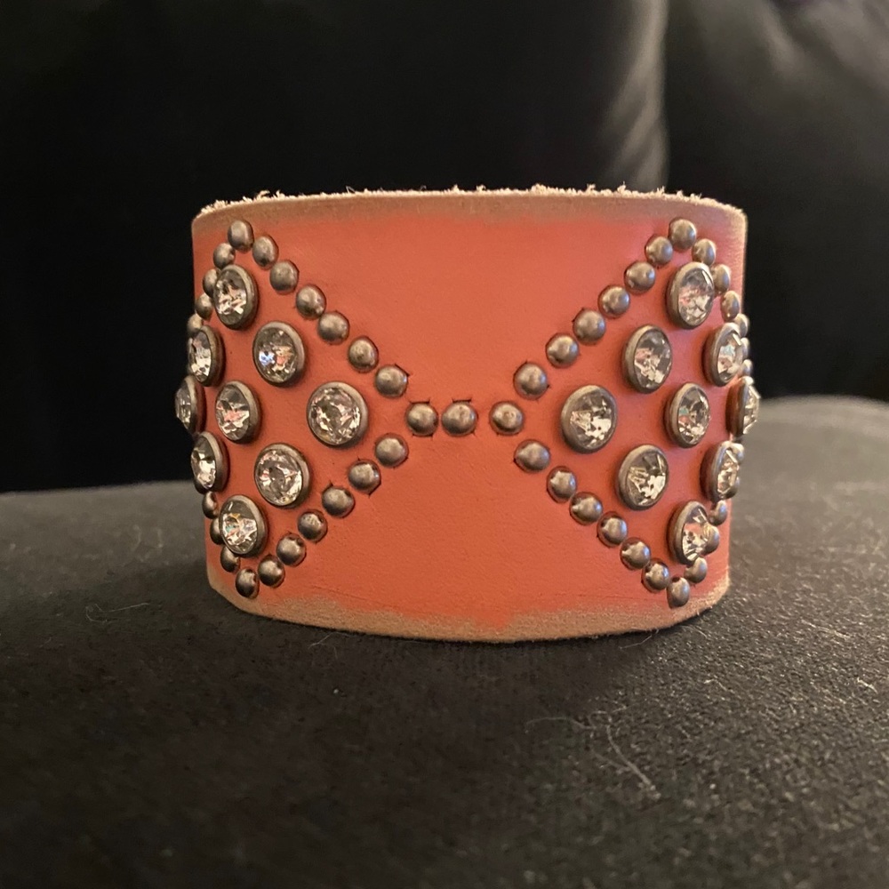 Orange Leather Studded Bracelet